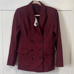 White House Black Market Women's Double-Breasted Burgundy Blazer 6 windsor wine